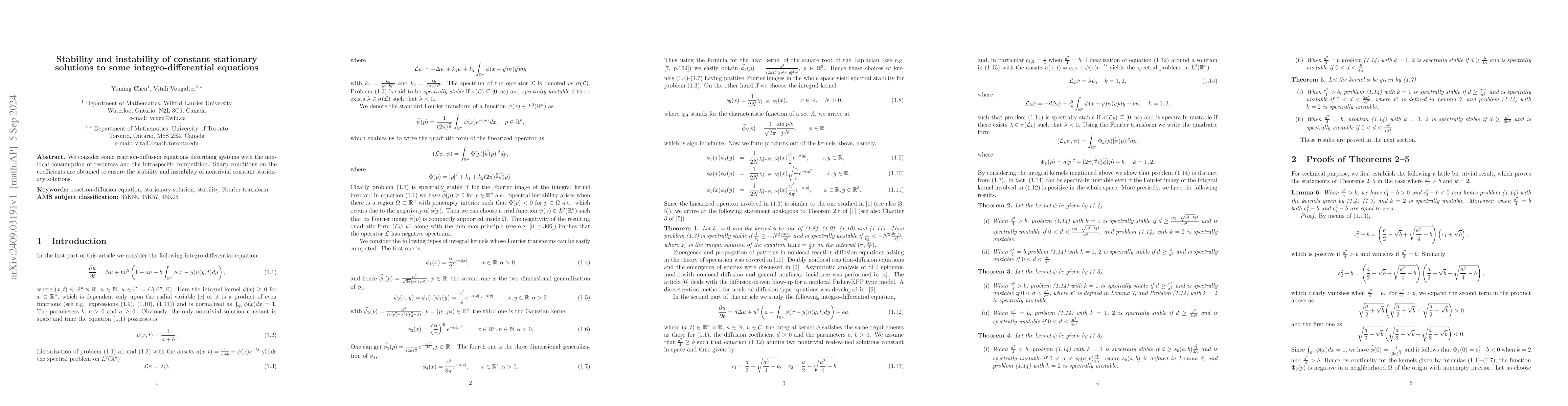 Thumbnail for Stability and instability of constant stationary solutions to some
  integro-differential equations