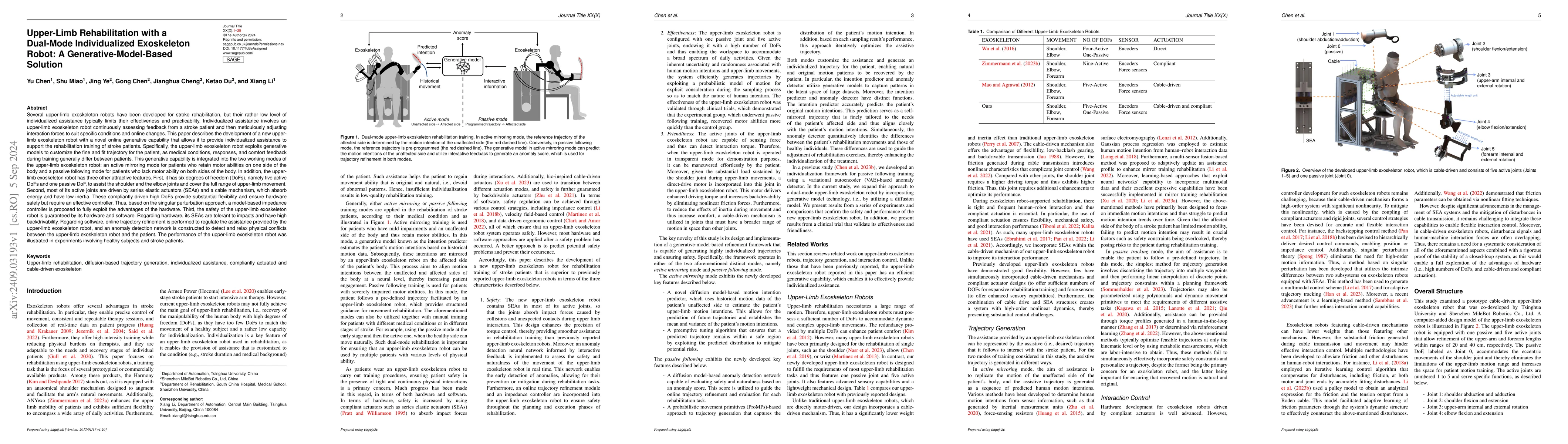 Thumbnail for Upper-Limb Rehabilitation with a Dual-Mode Individualized Exoskeleton
  Robot: A Generative-Model-Based Solution