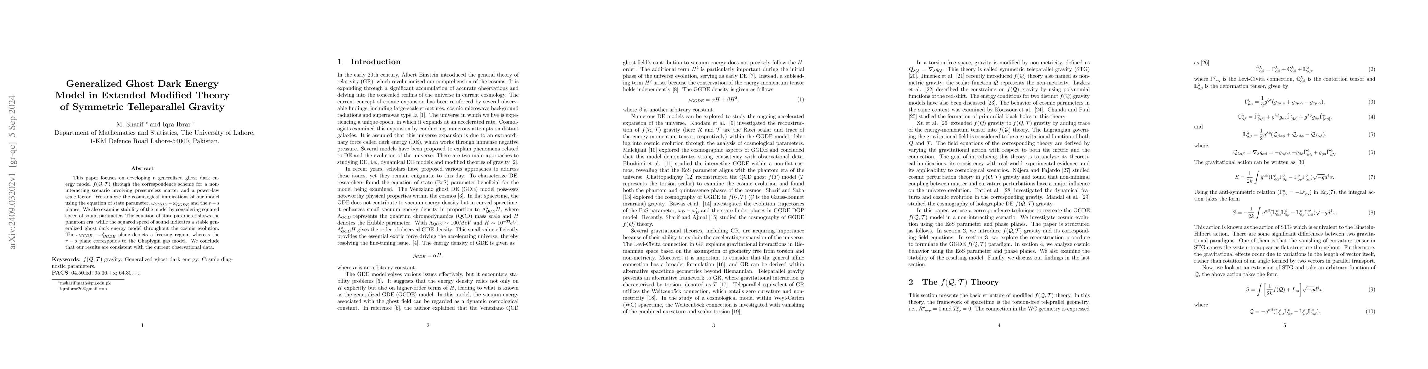 Thumbnail for Generalized Ghost Dark Energy Model in Extended Modified Theory of
  Symmetric Telleparallel Gravity