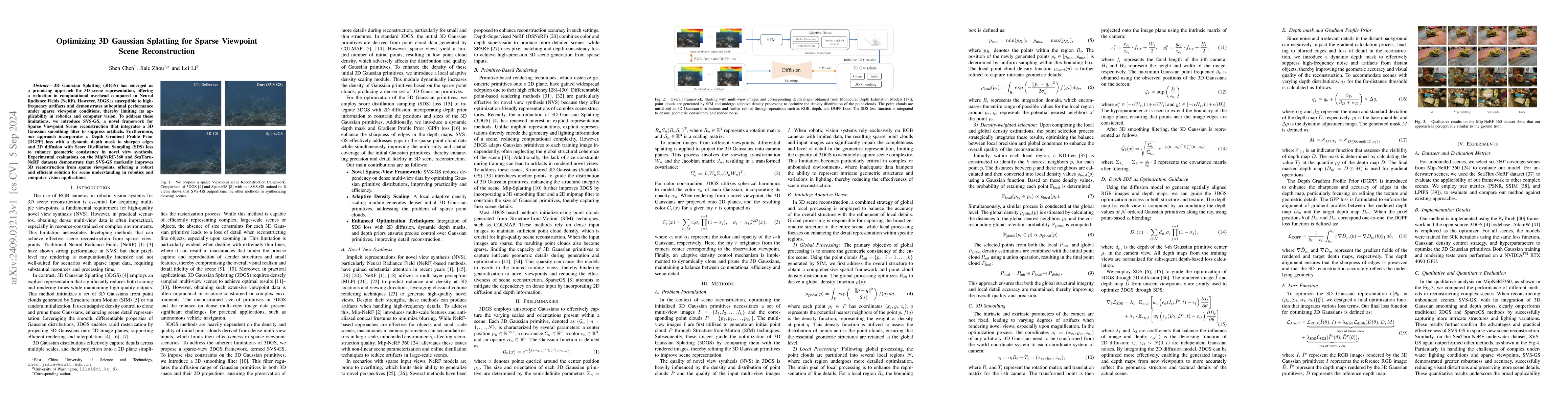 Thumbnail for Optimizing 3D Gaussian Splatting for Sparse Viewpoint Scene
  Reconstruction