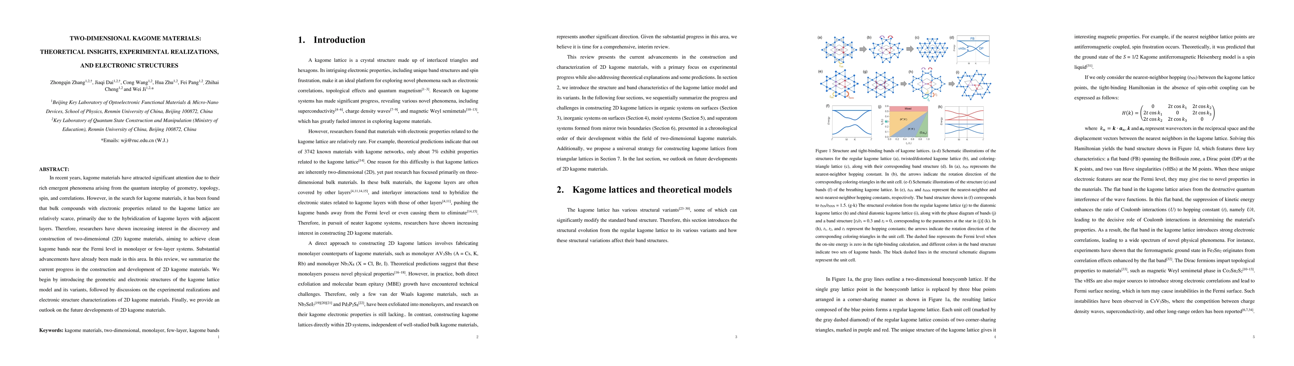 Thumbnail for Two-dimensional Kagome Materials: Theoretical Insights, Experimental
  Realizations, and Electronic Structures