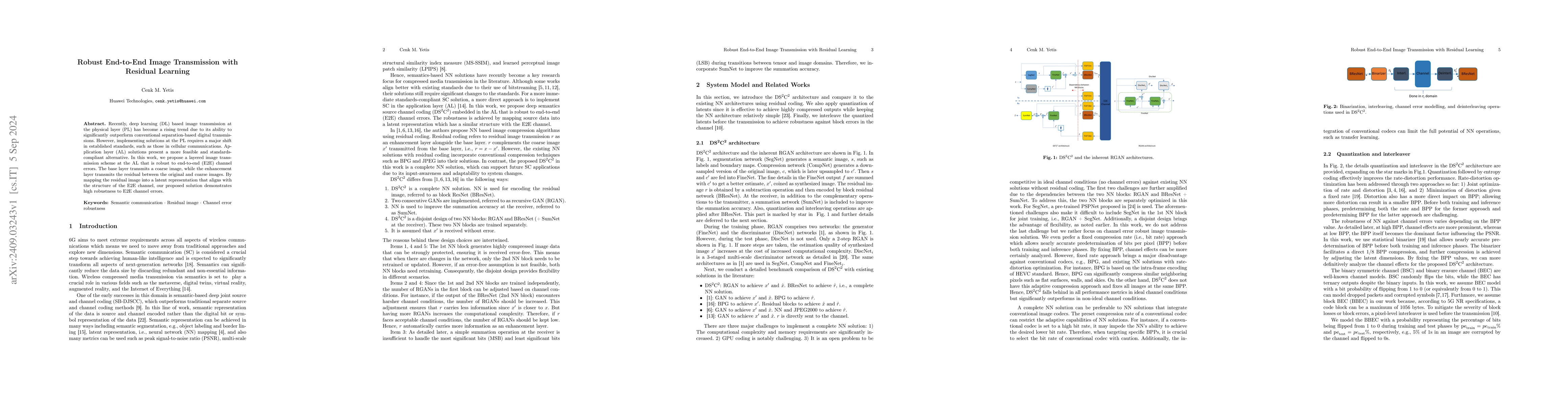 Thumbnail for Robust End-to-End Image Transmission with Residual Learning