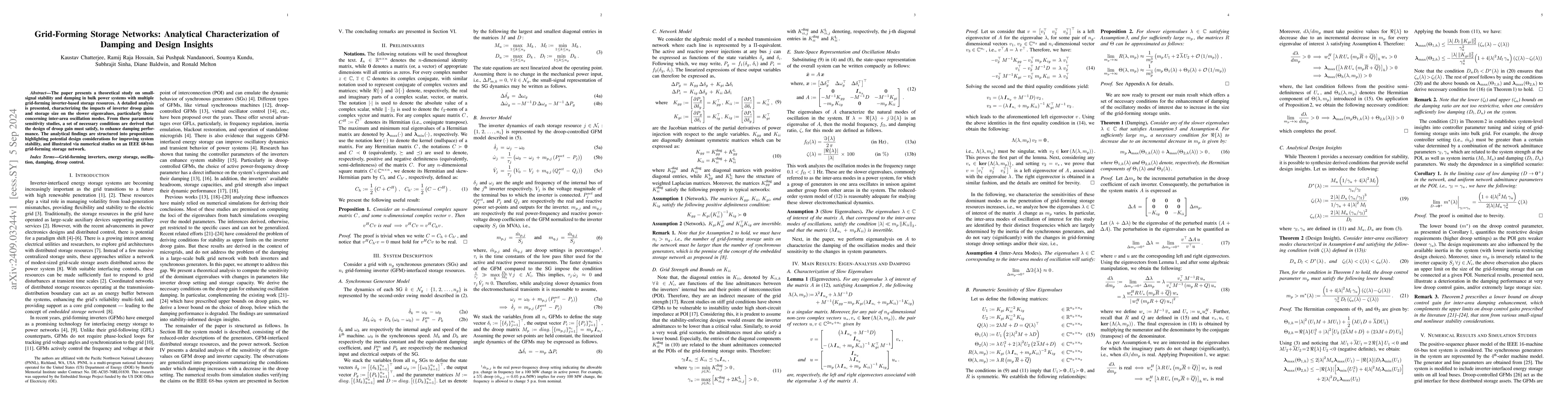 Thumbnail for Grid-Forming Storage Networks: Analytical Characterization of Damping
  and Design Insights