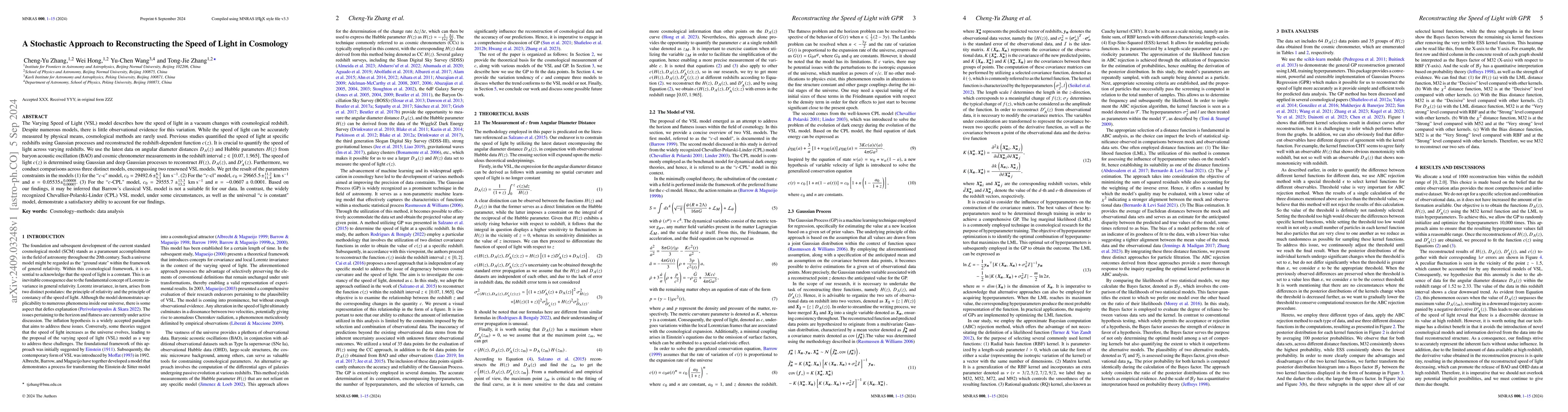 Thumbnail for A Stochastic Approach to Reconstructing the Speed of Light in Cosmology