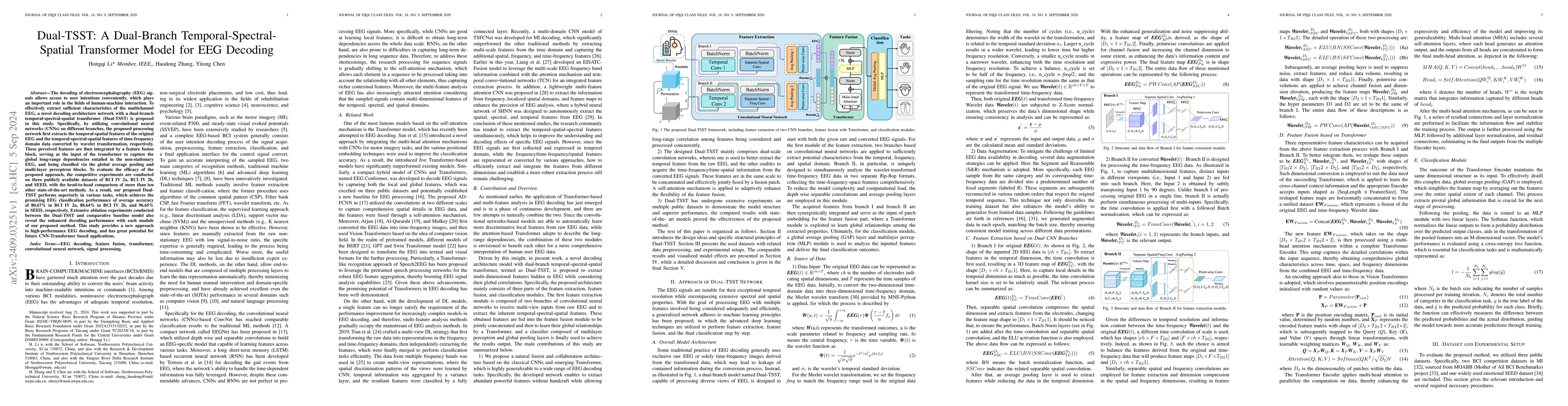 Thumbnail for Dual-TSST: A Dual-Branch Temporal-Spectral-Spatial Transformer Model for
  EEG Decoding