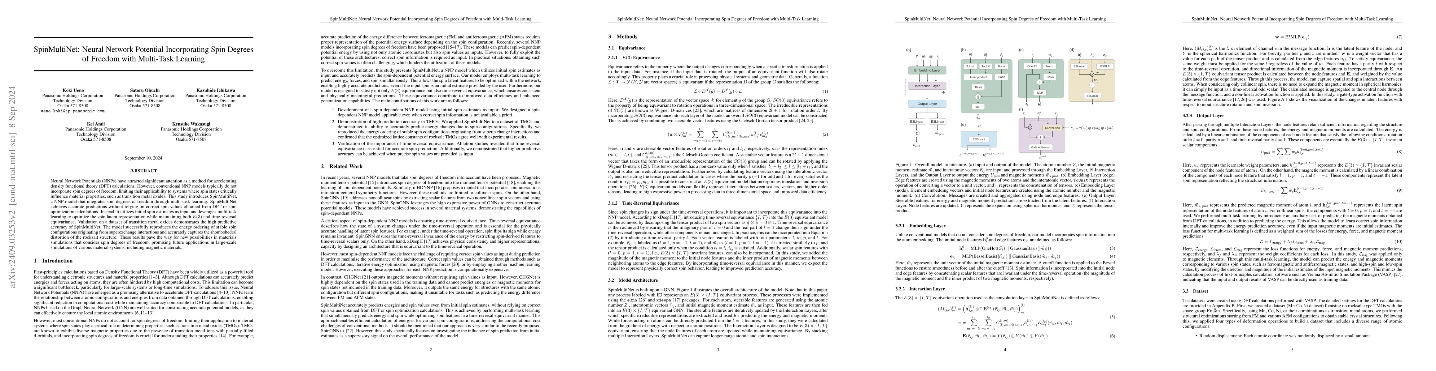 Thumbnail for SpinMultiNet: Neural Network Potential Incorporating Spin Degrees of
  Freedom with Multi-Task Learning