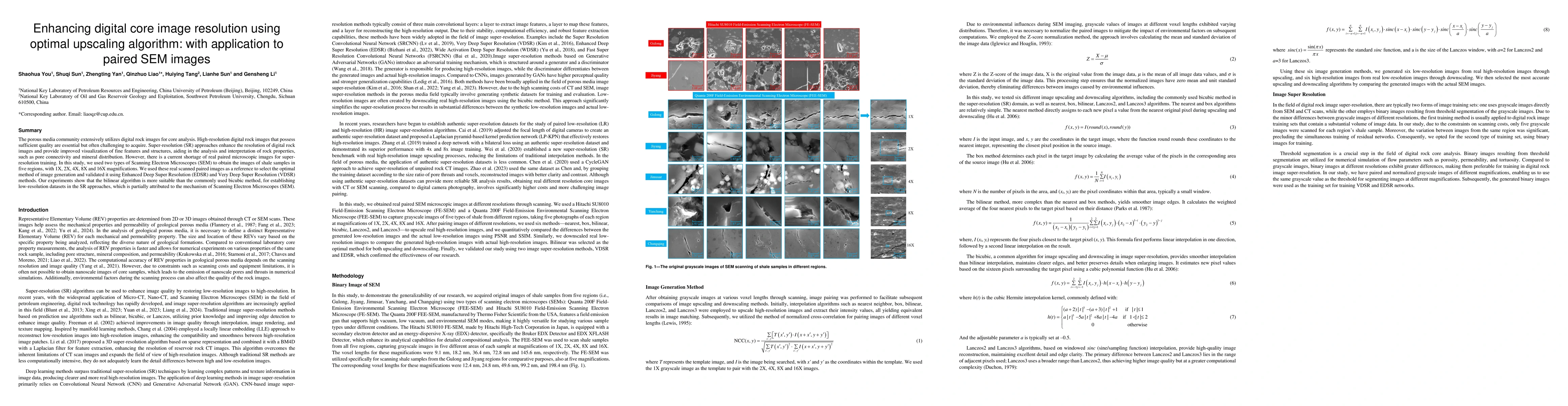 Thumbnail for Enhancing digital core image resolution using optimal upscaling
  algorithm: with application to paired SEM images