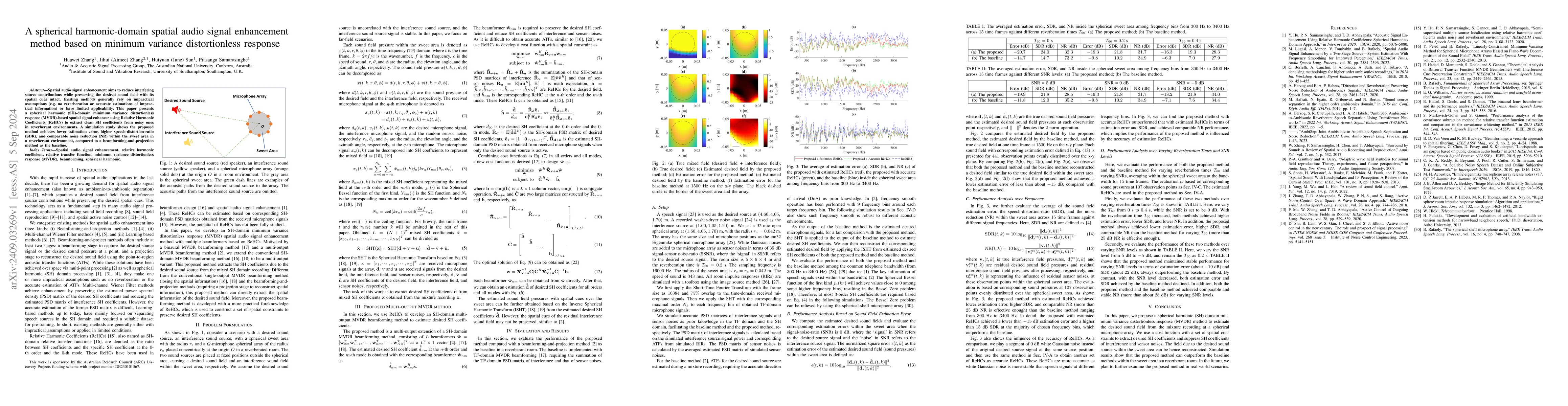 Thumbnail for A spherical harmonic-domain spatial audio signal enhancement method
  based on minimum variance distortionless response