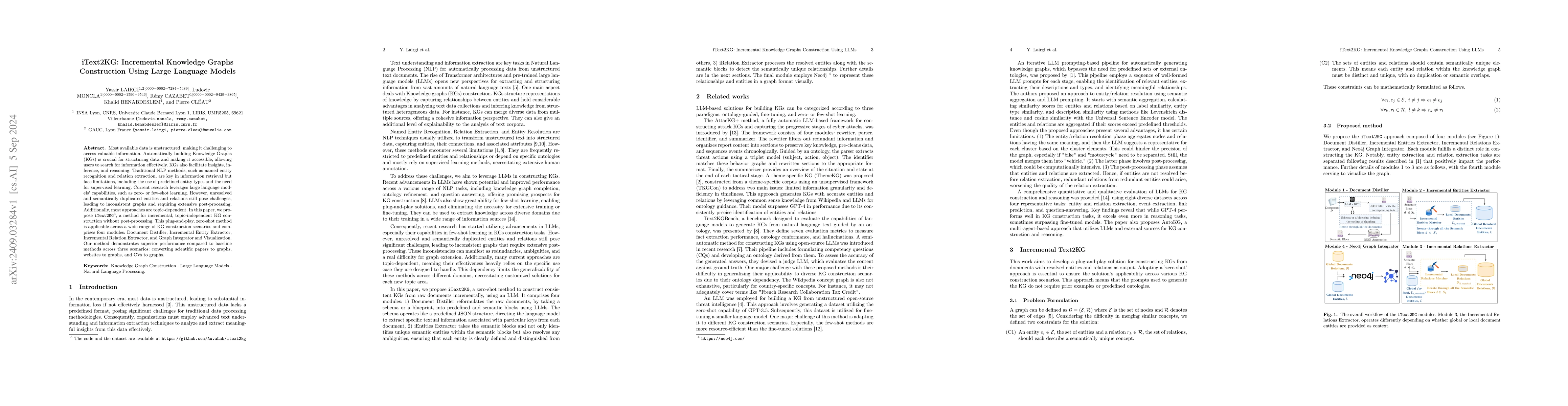 Thumbnail for iText2KG: Incremental Knowledge Graphs Construction Using Large Language
  Models