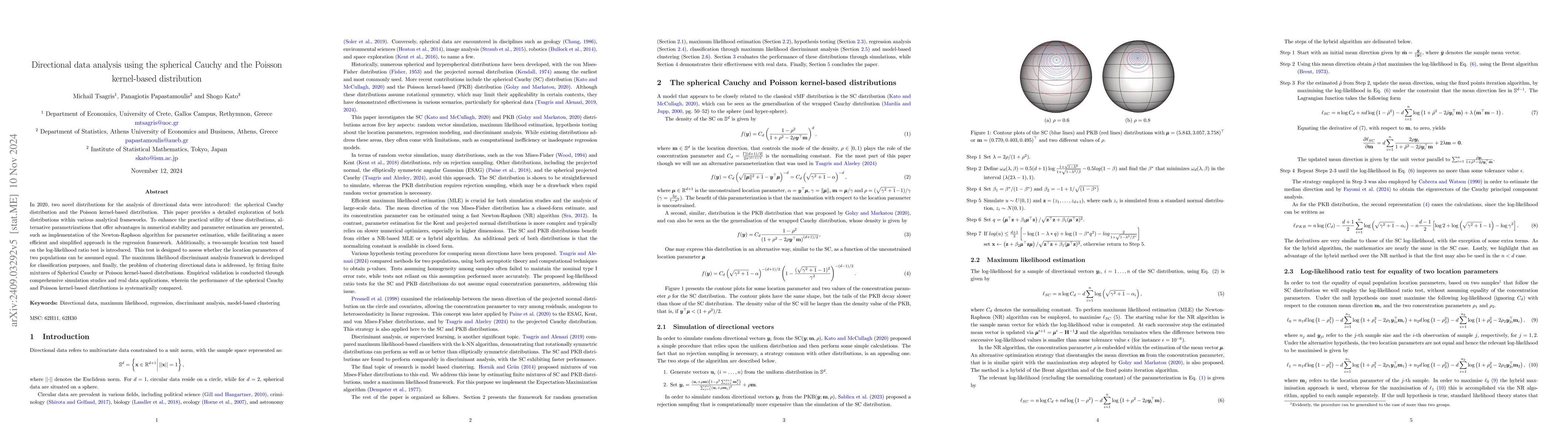 Thumbnail for Directional data analysis using the spherical Cauchy and the Poisson
  kernel-based distribution