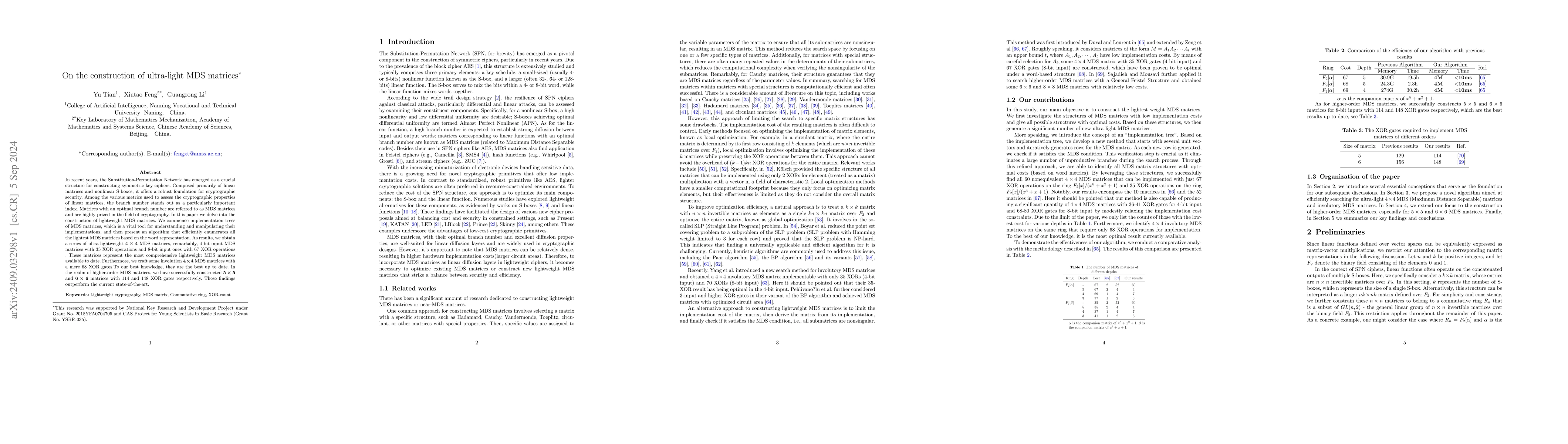 Thumbnail for On the construction of ultra-light MDS matrices