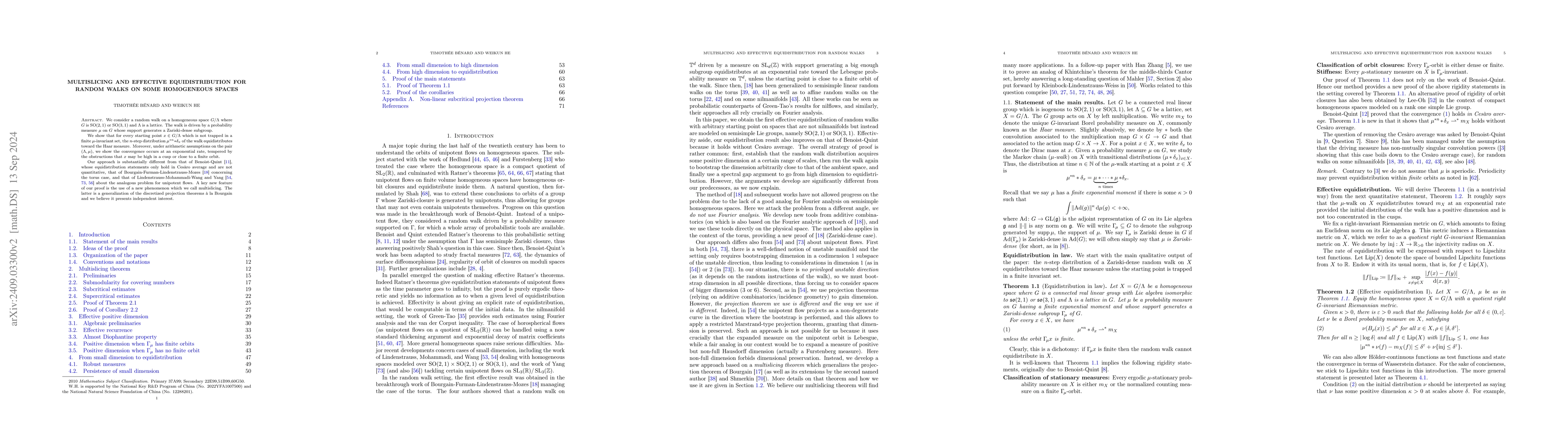Thumbnail for Multislicing and effective equidistribution for random walks on some
  homogeneous spaces