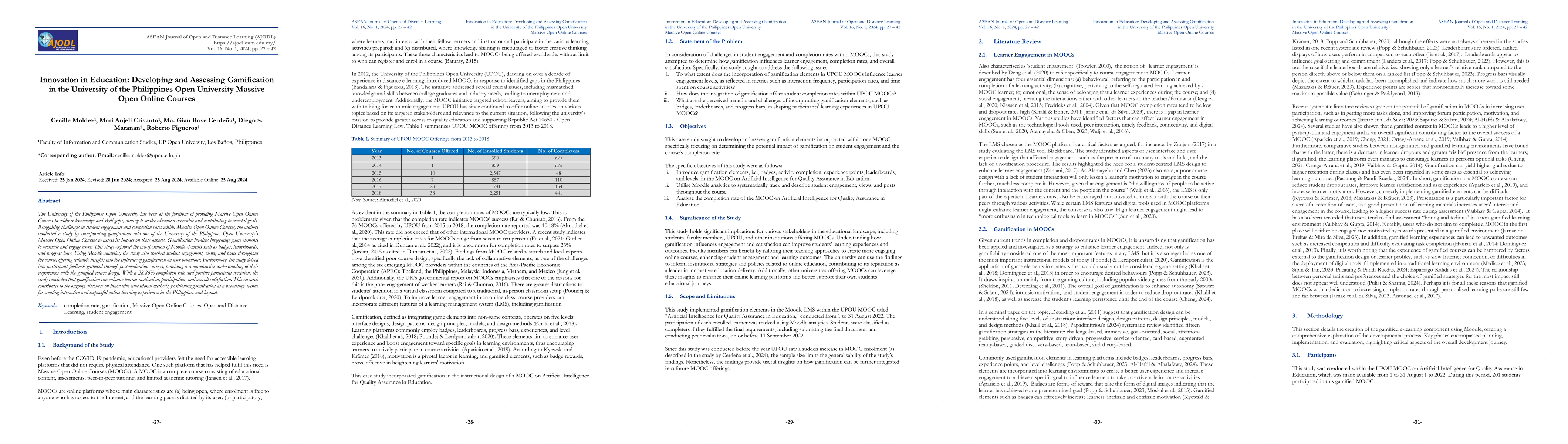 Thumbnail for Innovation in Education: Developing and Assessing Gamification in the
  University of the Philippines Open University Massive Open Online Courses