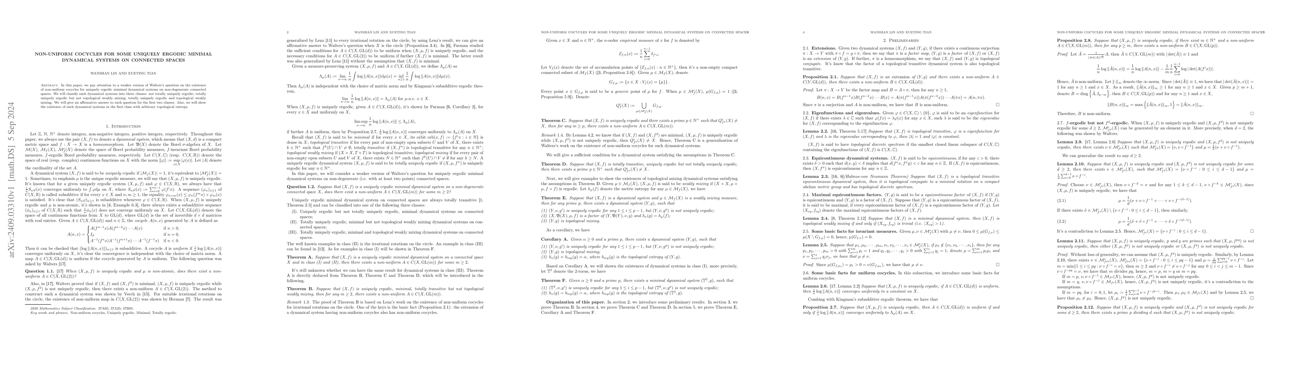 Thumbnail for Non-uniform Cocycles for Some Uniquely Ergodic Minimal Dynamical Systems
  on Connected Spaces
