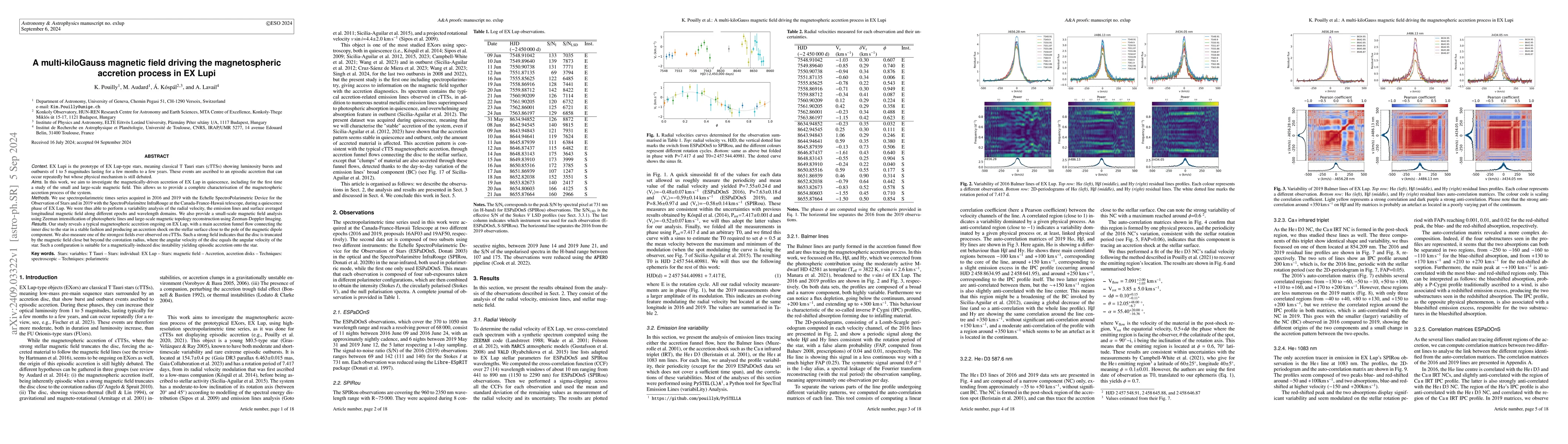 Thumbnail for A multi-kiloGauss magnetic field driving the magnetospheric accretion
  process in EX Lupi