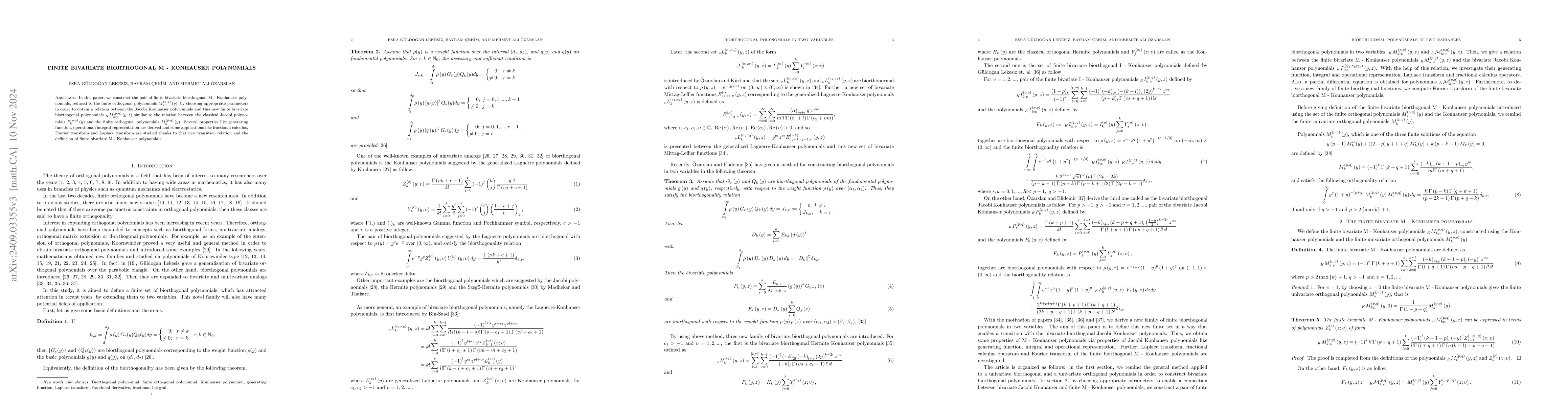Thumbnail for Finite Bivariate Biorthogonal M-Konhauser Polynomials