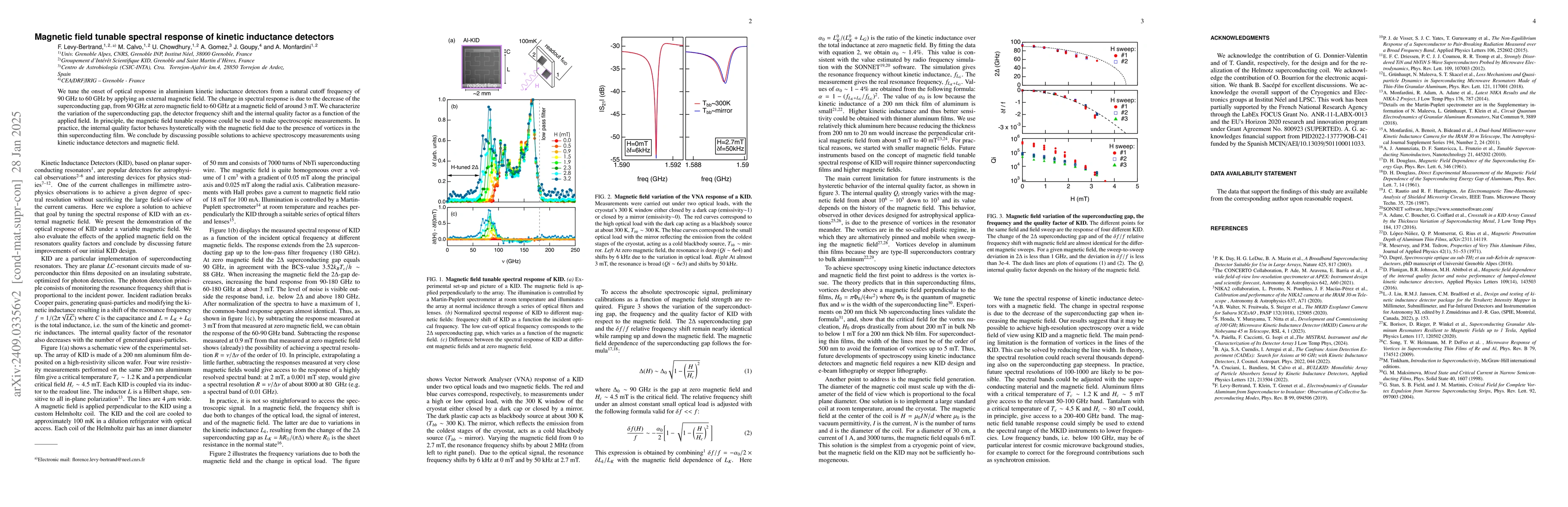 Thumbnail for Magnetic field tunable spectral response of kinetic inductance detectors