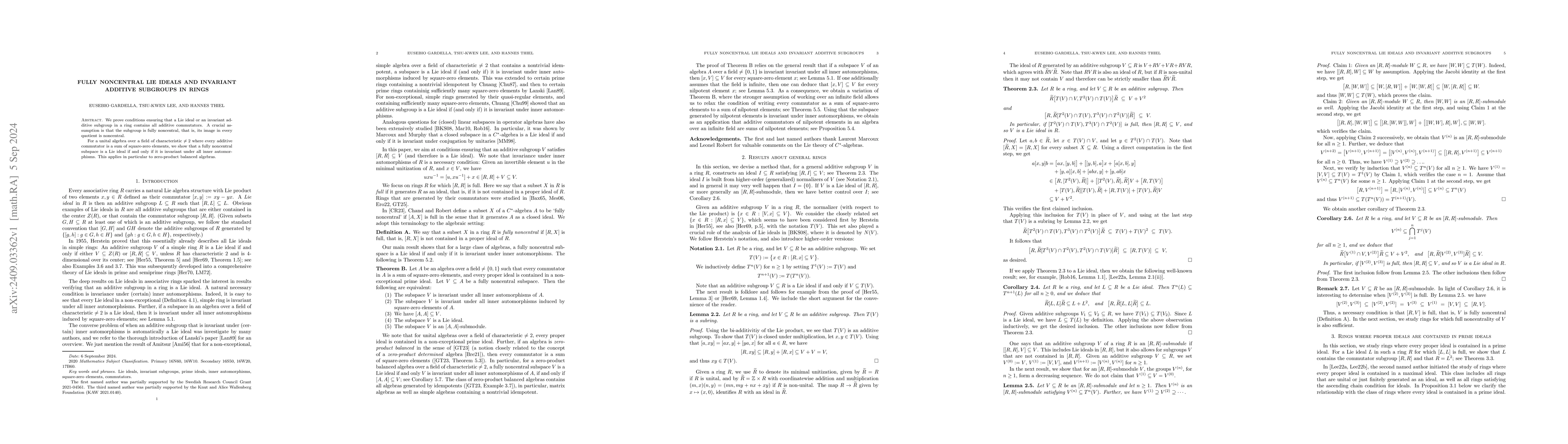 Thumbnail for Fully noncentral Lie ideals and invariant additive subgroups in rings