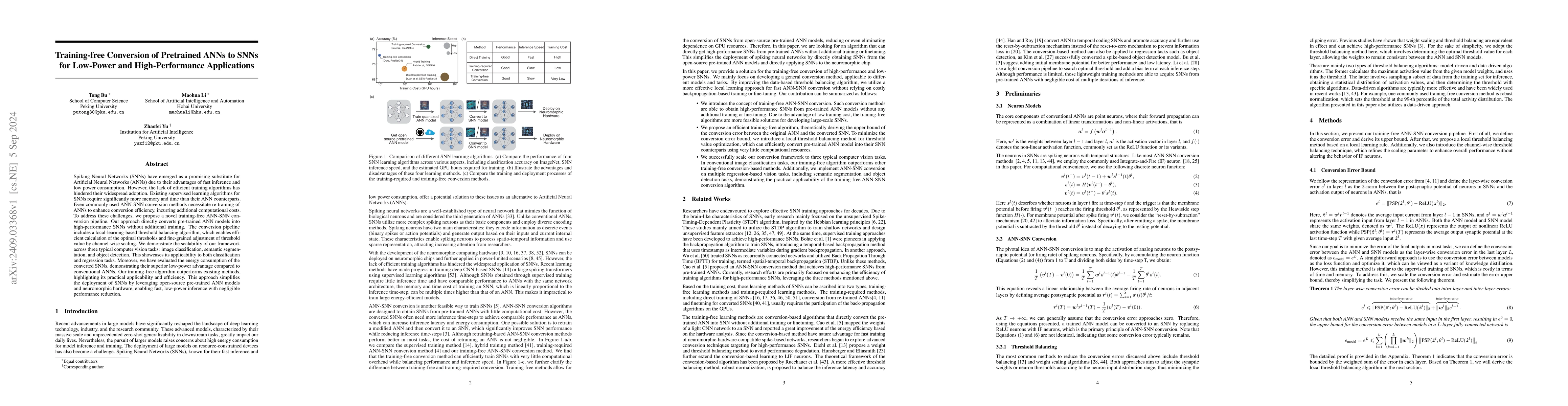 Thumbnail for Training-free Conversion of Pretrained ANNs to SNNs for Low-Power and
  High-Performance Applications