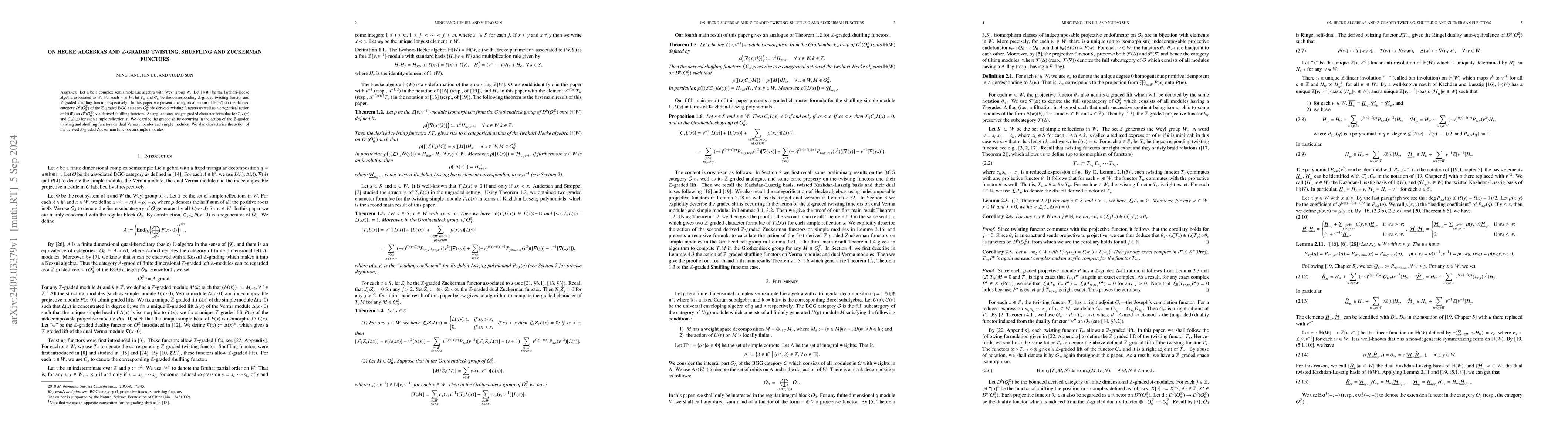 Thumbnail for On Hecke algebras and $Z$-graded twisting, Shuffling and Zuckerman
  functors