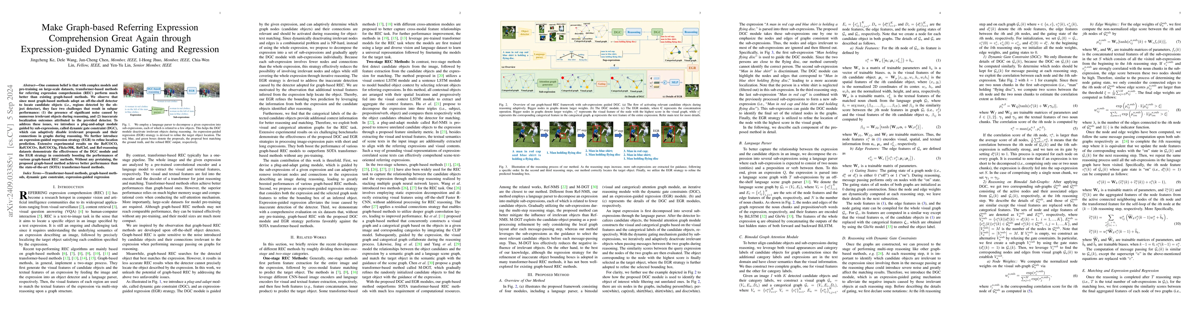 Thumbnail for Make Graph-based Referring Expression Comprehension Great Again through
  Expression-guided Dynamic Gating and Regression