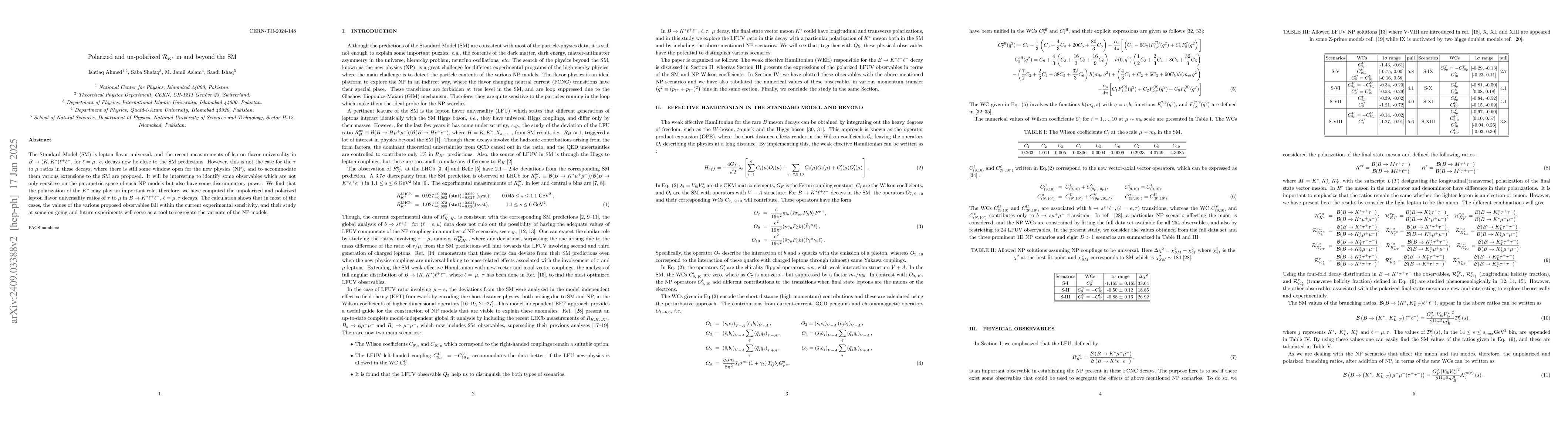Thumbnail for Polarized and un-polarized $\mathcal{R}_{K^*}$ in and beyond the SM
