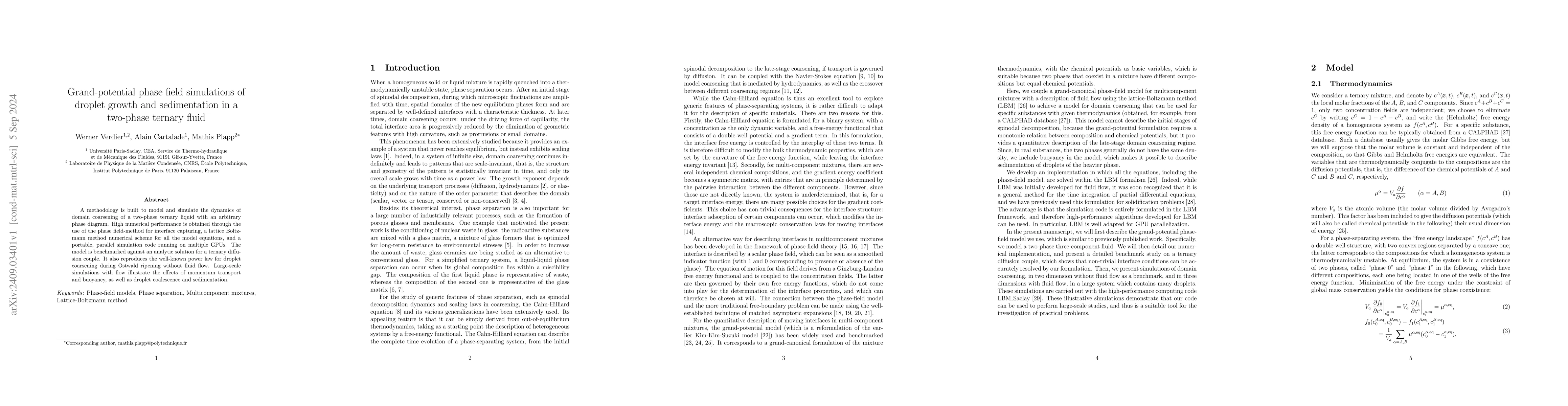 Thumbnail for Grand-potential phase field simulations of droplet growth and
  sedimentation in a two-phase ternary fluid
