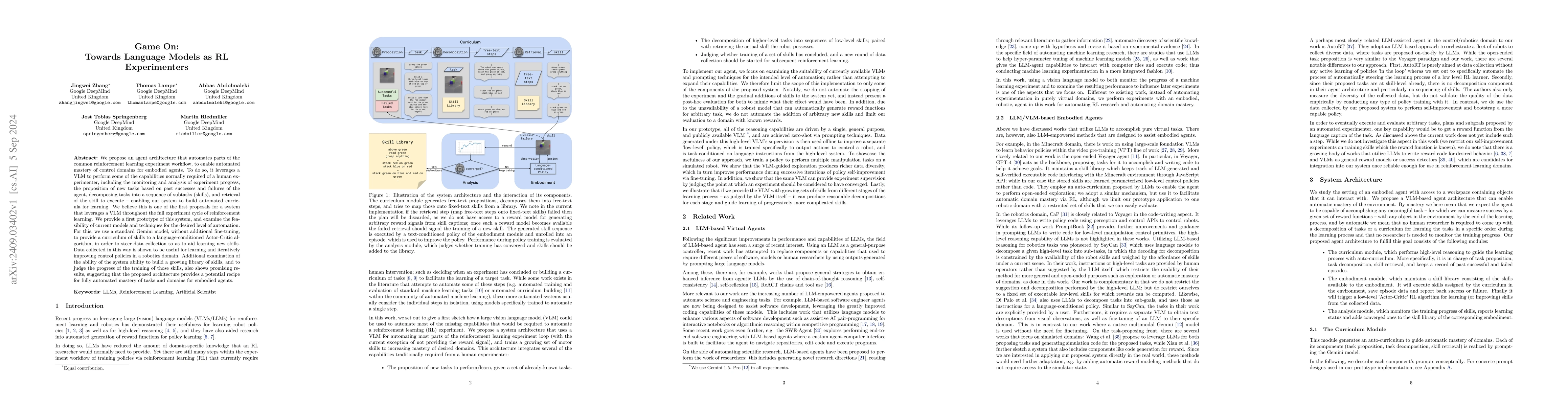 Thumbnail for Game On: Towards Language Models as RL Experimenters