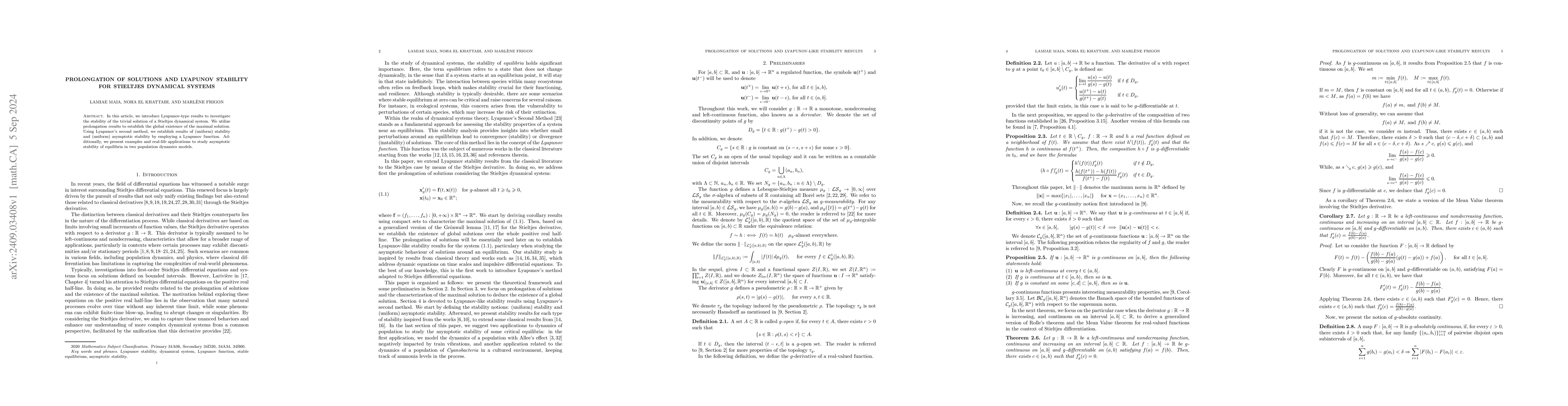 Thumbnail for Prolongation of solutions and Lyapunov stability for Stieltjes dynamical
  systems