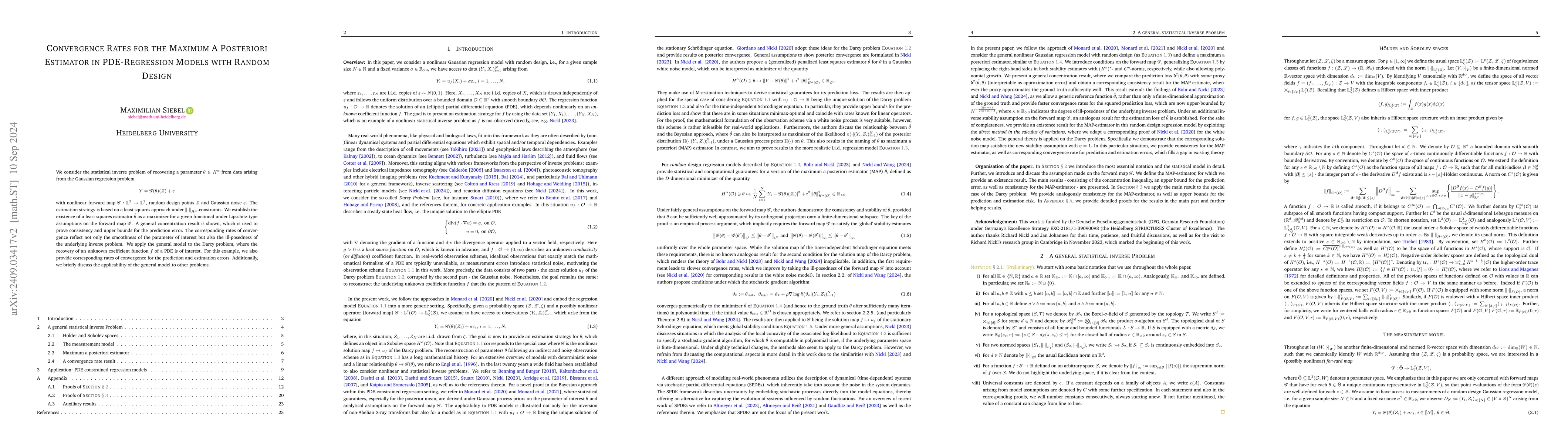Thumbnail for Convergence Rates for the Maximum A Posteriori Estimator in
  PDE-Regression Models with Random Design
