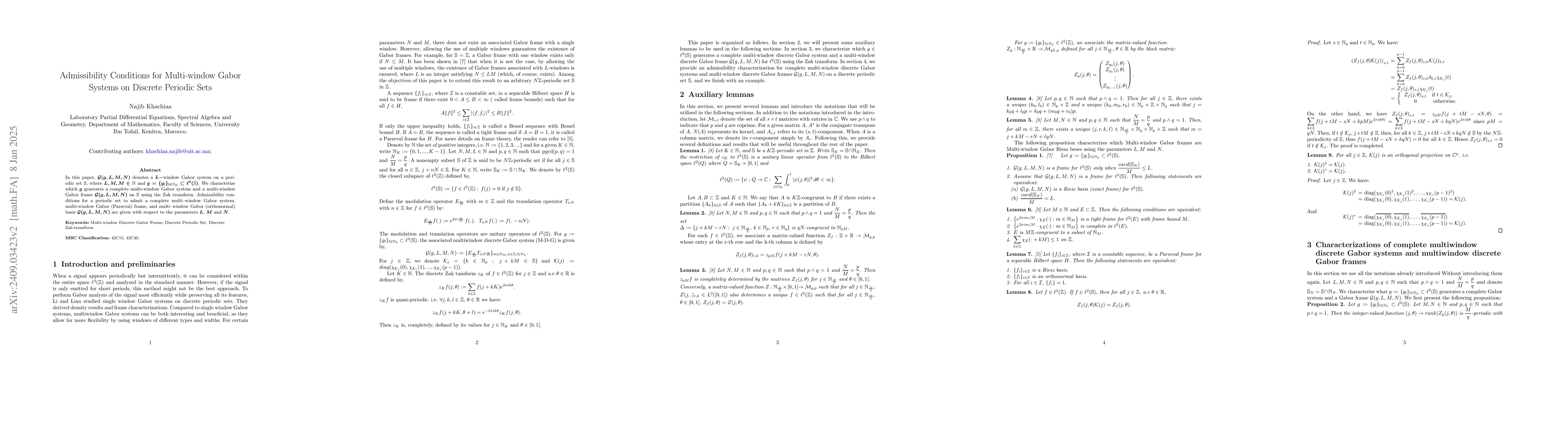 Thumbnail for Admissibility Conditions for Multi-window Gabor Frames on Discrete
  Periodic Sets