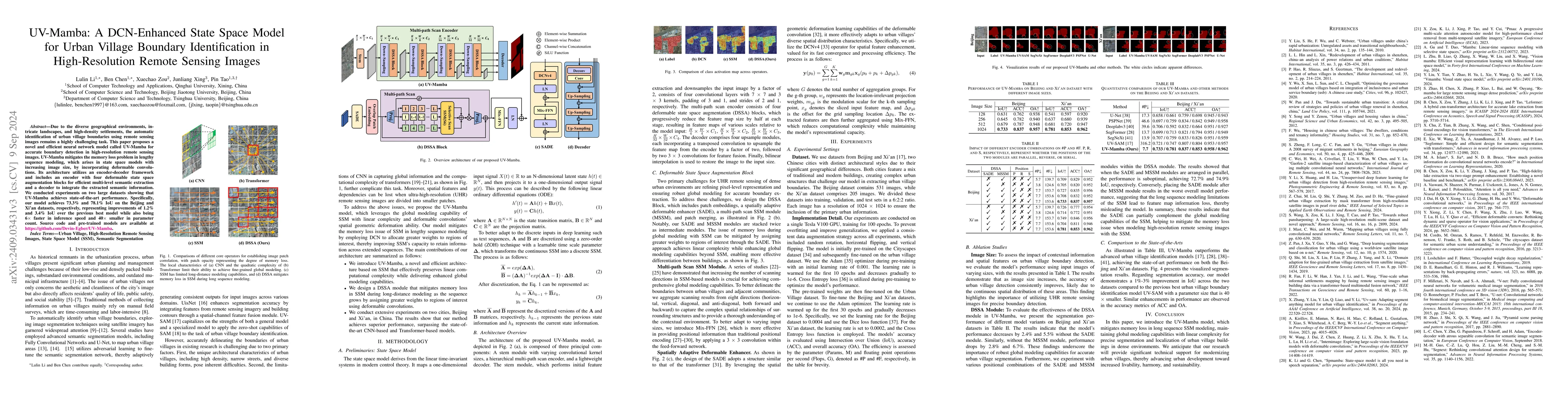 Thumbnail for UV-Mamba: A DCN-Enhanced State Space Model for Urban Village Boundary
  Identification in High-Resolution Remote Sensing Images