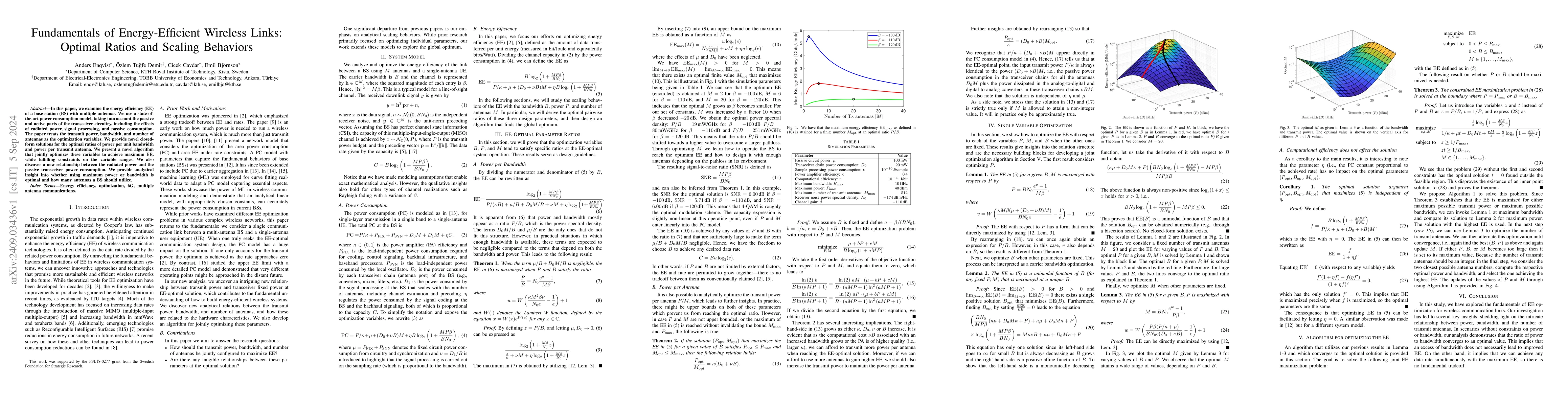 Thumbnail for Fundamentals of Energy-Efficient Wireless Links: Optimal Ratios and
  Scaling Behaviors