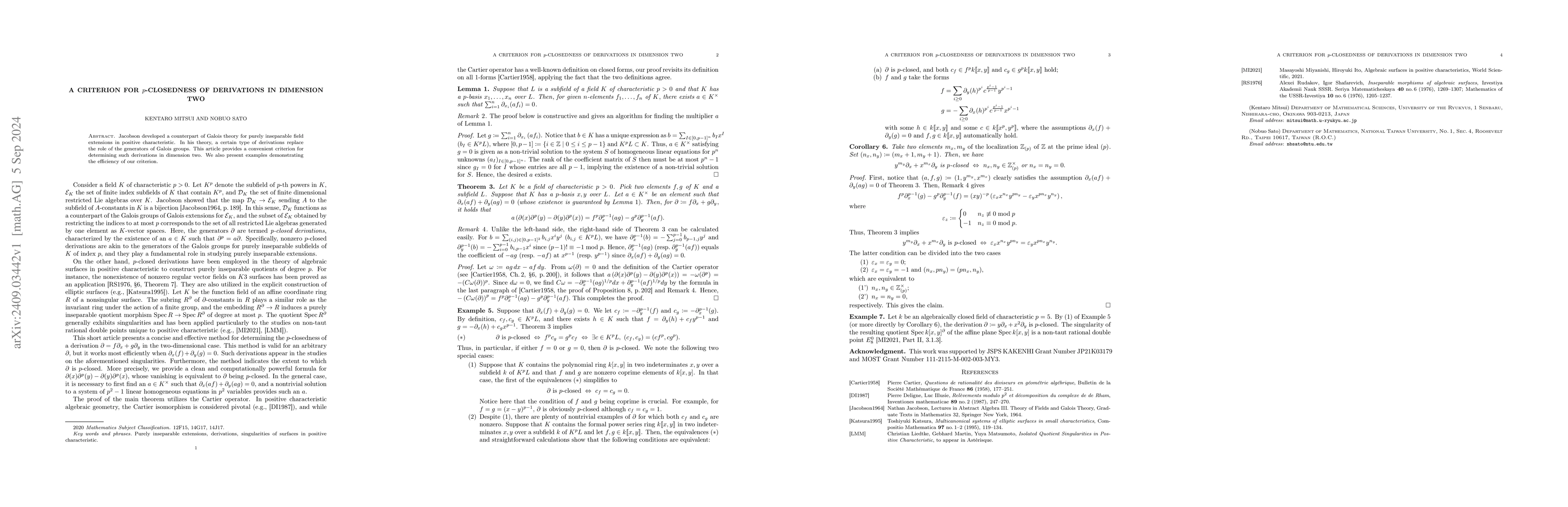 Thumbnail for A criterion for $p$-closedness of derivations in dimension two