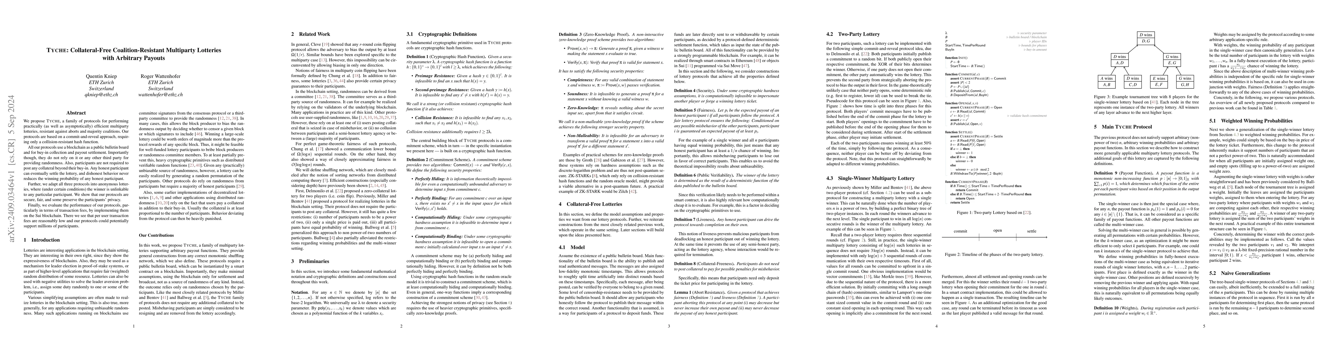 Thumbnail for Tyche: Collateral-Free Coalition-Resistant Multiparty Lotteries with
  Arbitrary Payouts