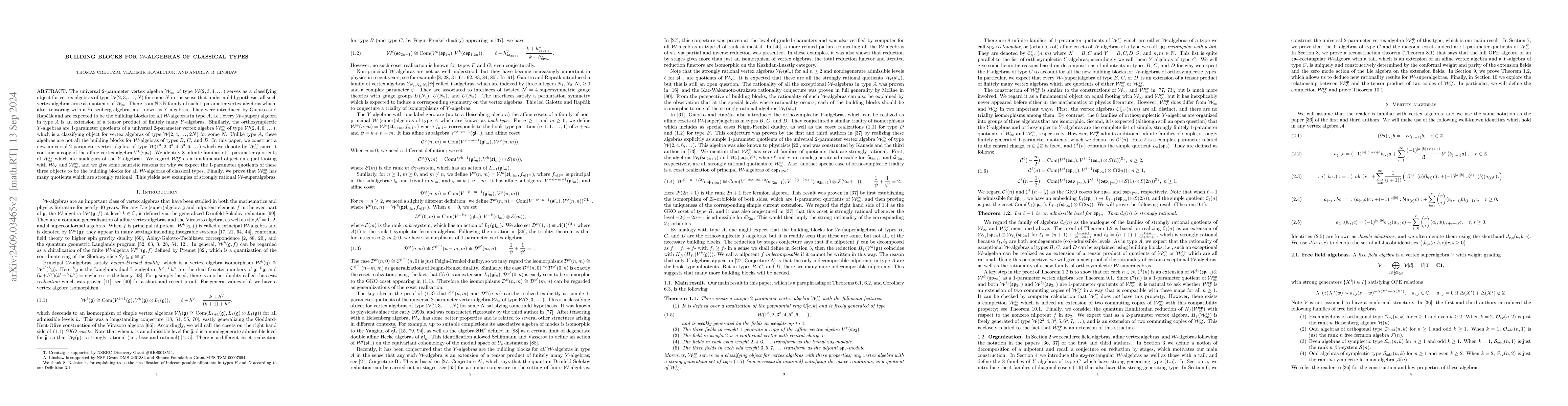 Thumbnail for Building blocks for $W$-algebras of classical types