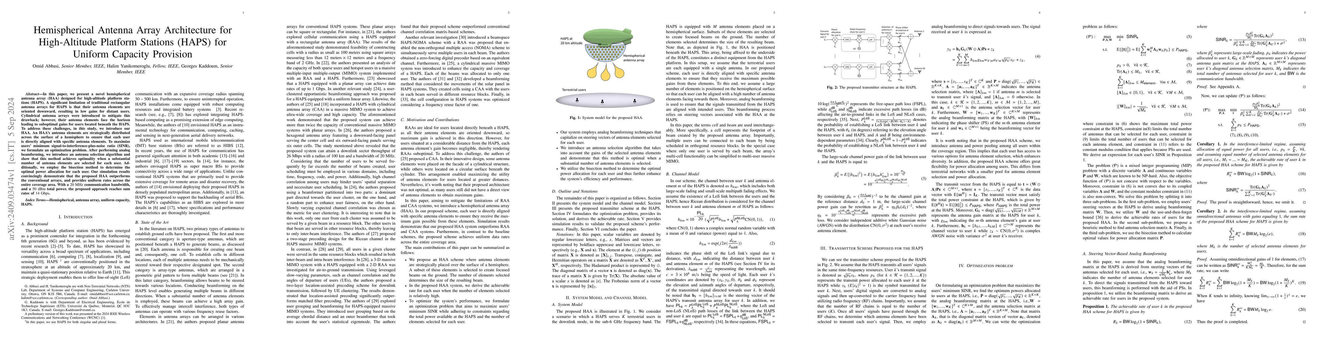 Thumbnail for Hemispherical Antenna Array Architecture for High-Altitude Platform
  Stations (HAPS) for Uniform Capacity Provision