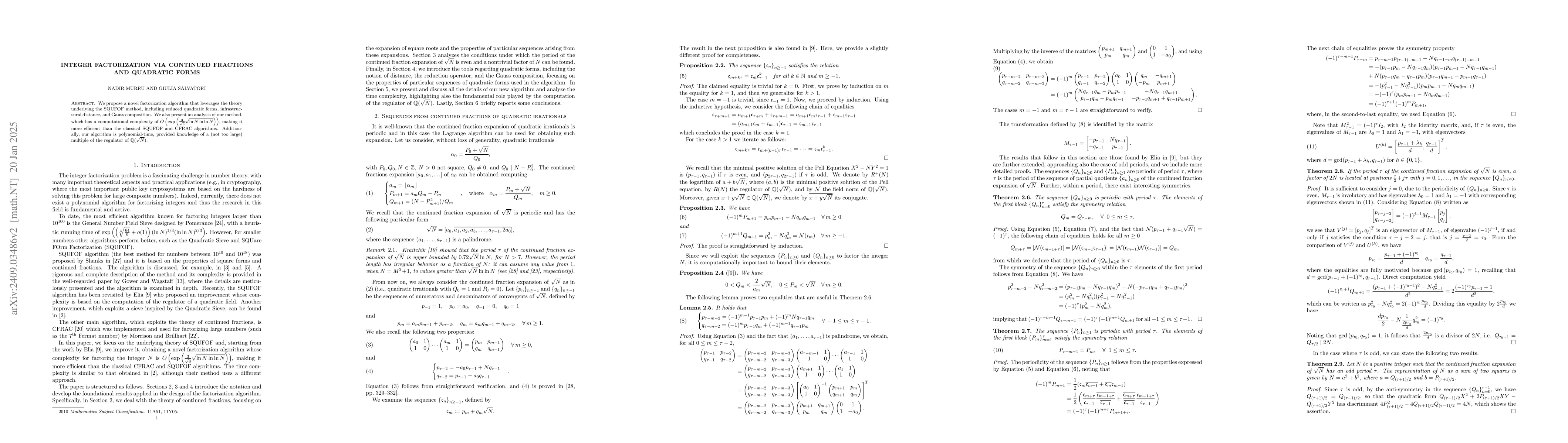 Thumbnail for Integer Factorization via Continued Fractions and Quadratic Forms