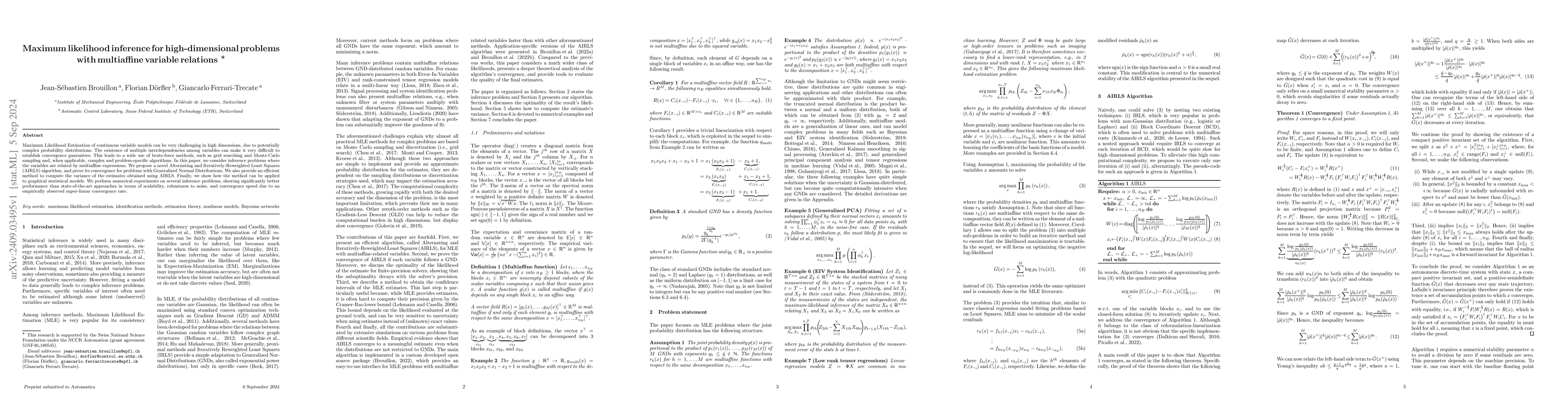 Thumbnail for Maximum likelihood inference for high-dimensional problems with
  multiaffine variable relations
