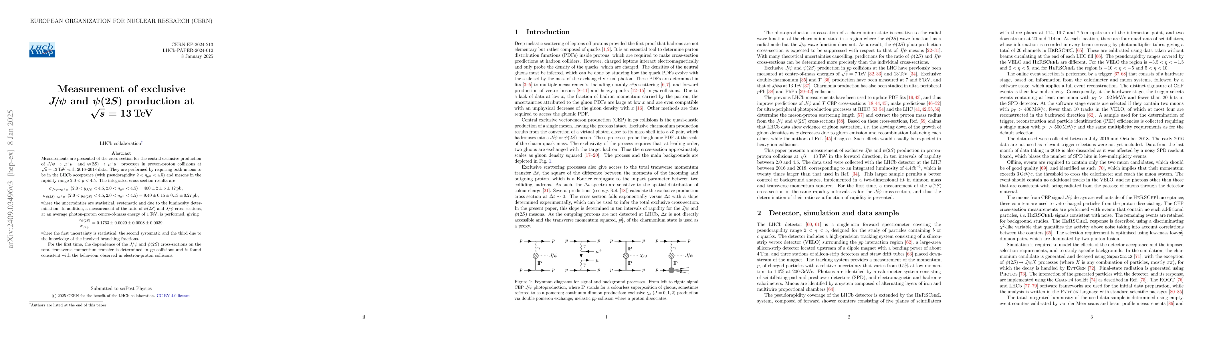 Thumbnail for Measurement of exclusive $J/ψ$ and $ψ(2S)$ production at
  $\sqrt{s}=13$ TeV