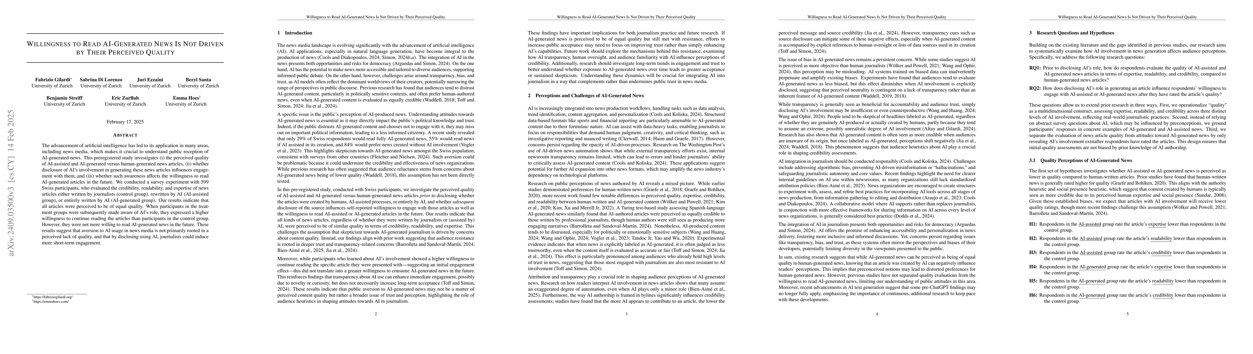 Thumbnail for Disclosure of AI-Generated News Increases Engagement but Does Not Reduce
  Aversion, Despite Positive Quality Ratings