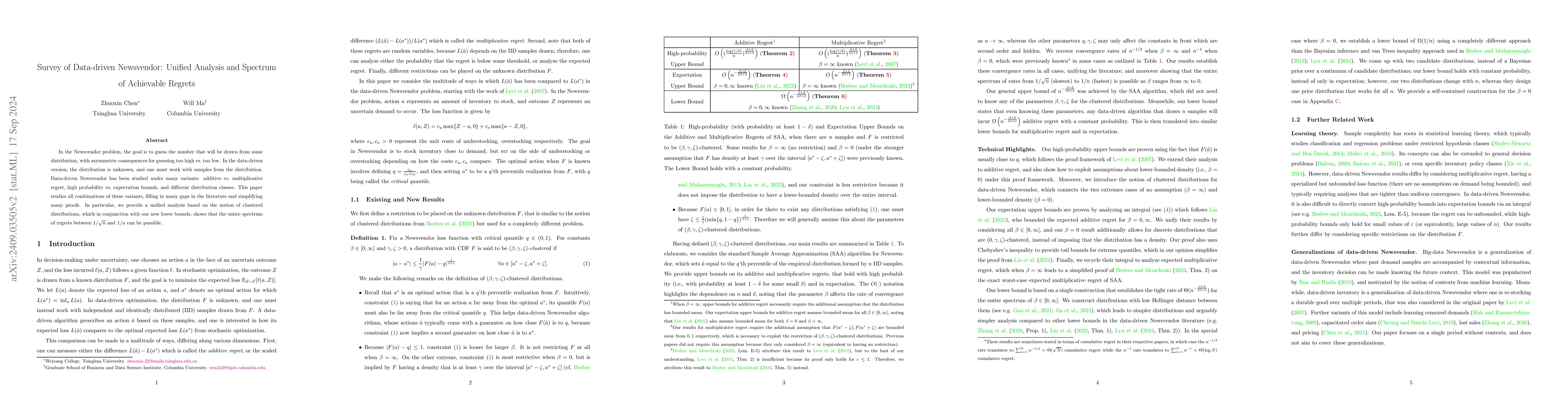 Thumbnail for Survey of Data-driven Newsvendor: Unified Analysis and Spectrum of
  Achievable Regrets