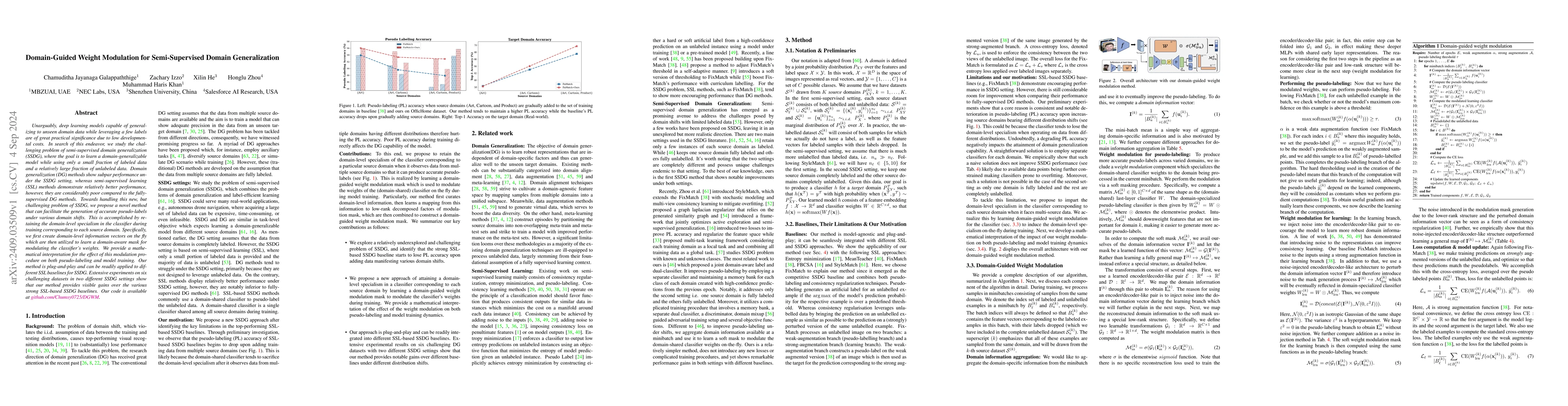 Thumbnail for Domain-Guided Weight Modulation for Semi-Supervised Domain
  Generalization