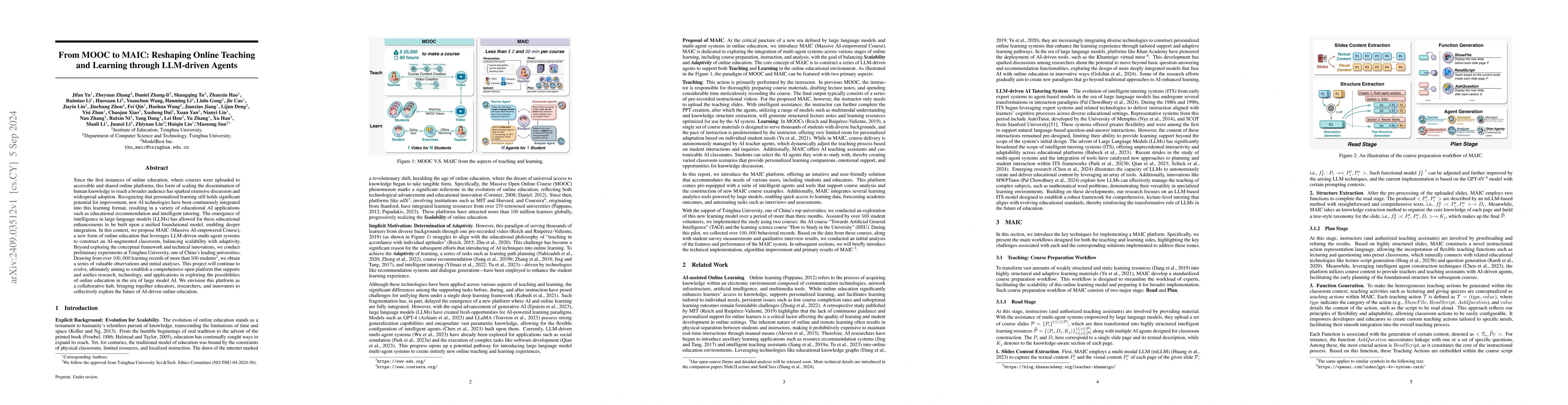 Thumbnail for From MOOC to MAIC: Reshaping Online Teaching and Learning through
  LLM-driven Agents