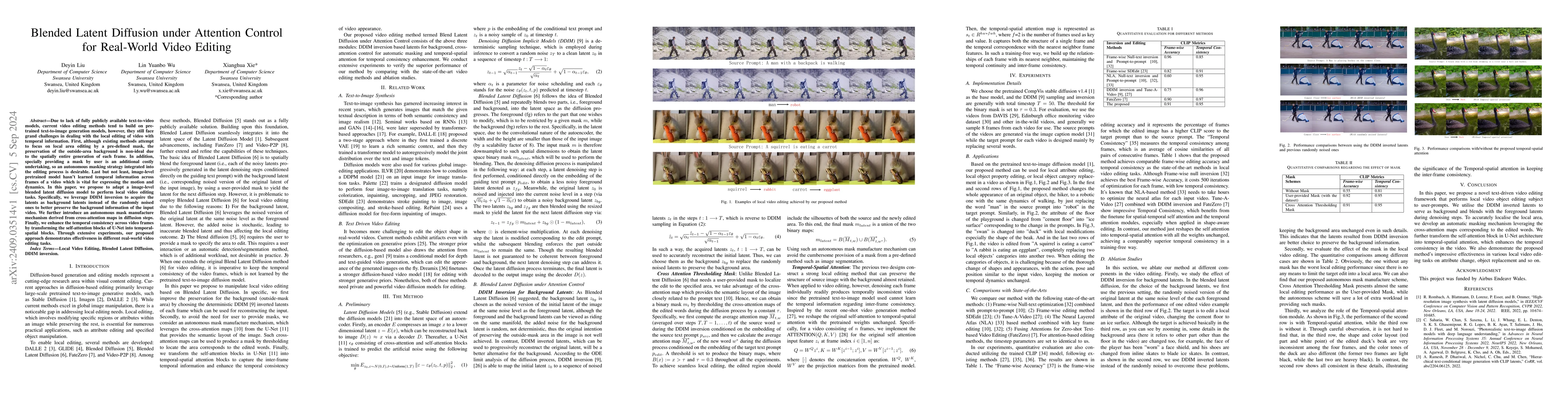 Thumbnail for Blended Latent Diffusion under Attention Control for Real-World Video
  Editing