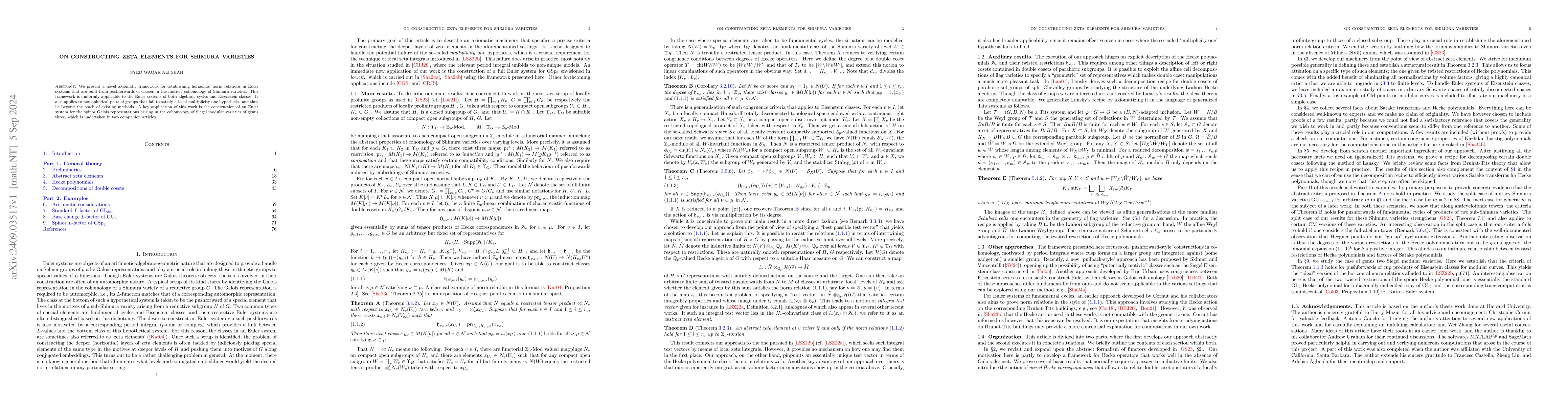 Thumbnail for On constructing zeta elements for Shimura varieties