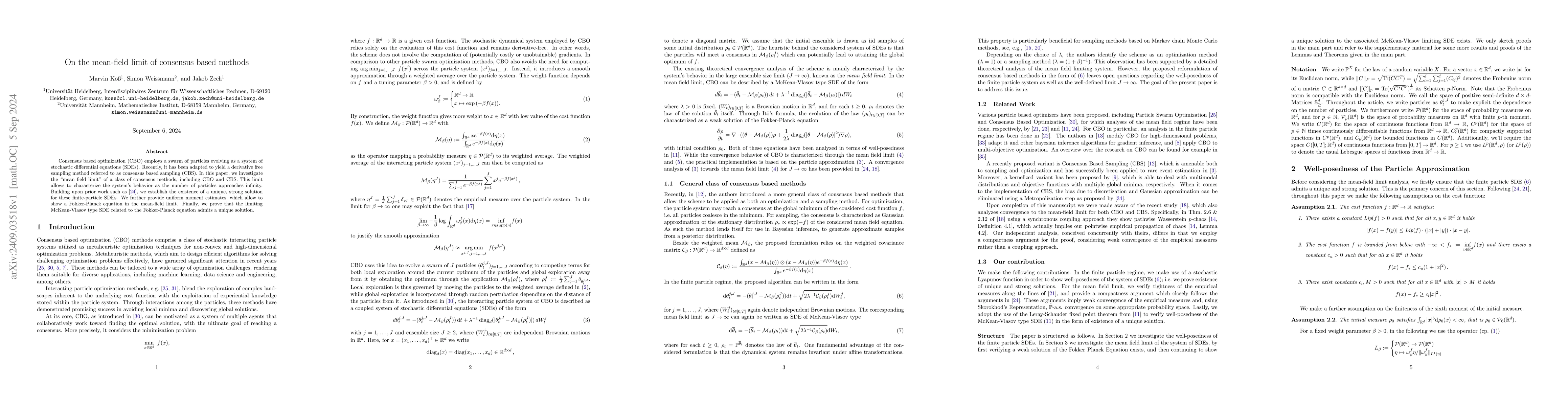 Thumbnail for On the mean field limit of consensus based methods