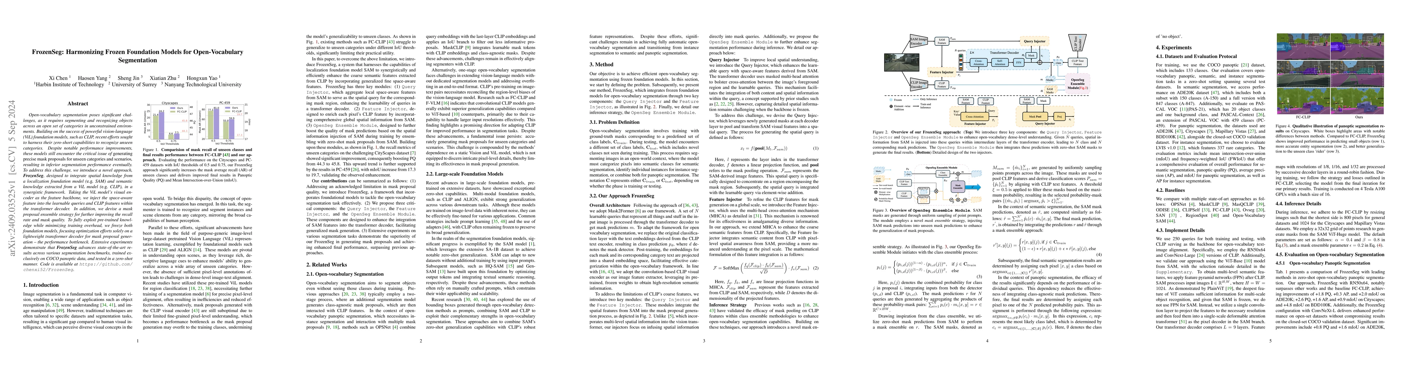 Thumbnail for FrozenSeg: Harmonizing Frozen Foundation Models for Open-Vocabulary
  Segmentation