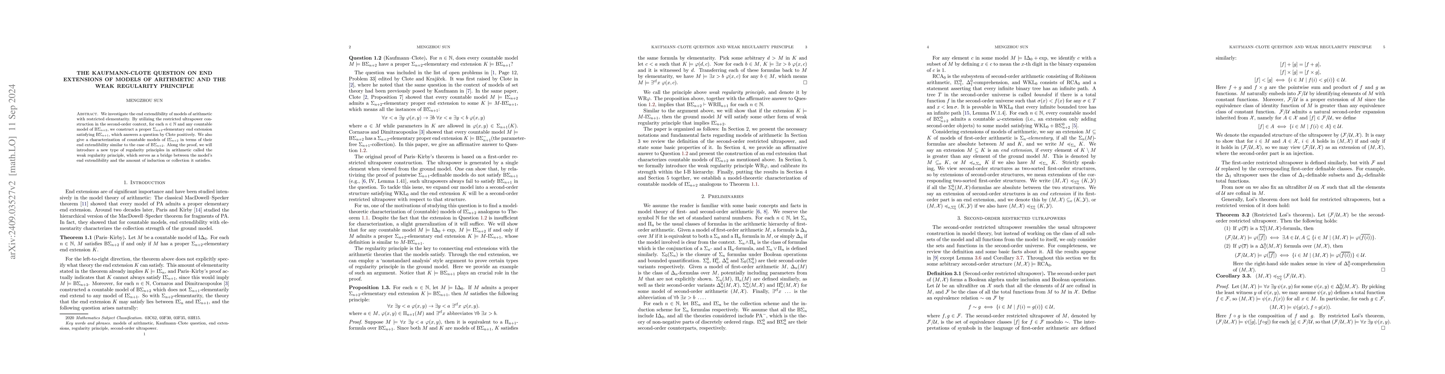 Thumbnail for The Kaufmann--Clote question on end extensions of models of arithmetic
  and the weak regularity principle