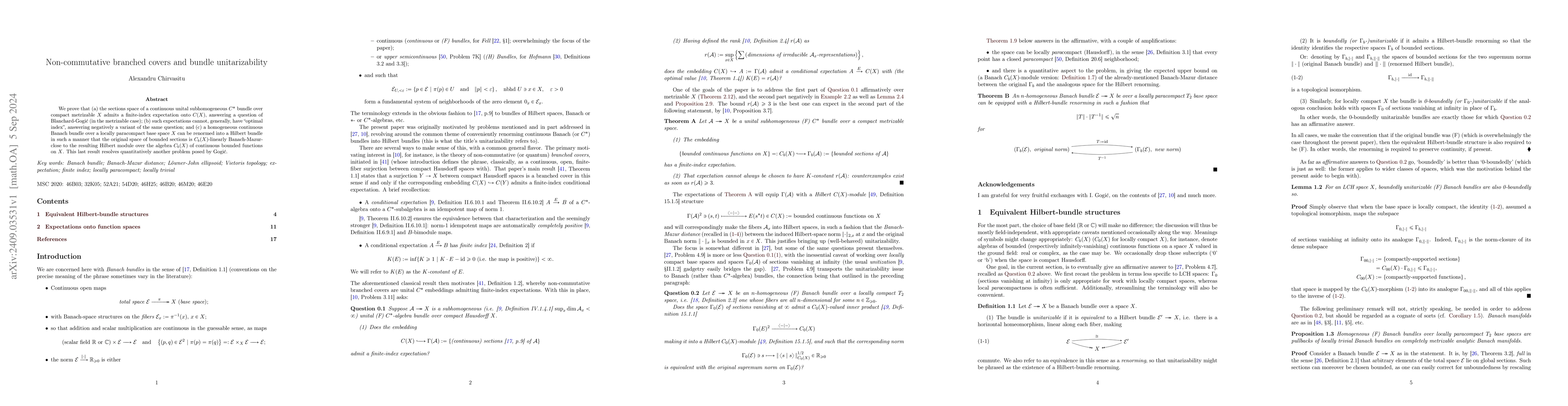 Thumbnail for Non-commutative branched covers and bundle unitarizability